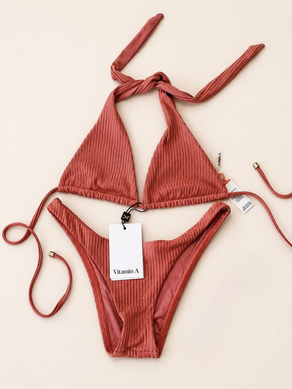 Vitamin A Milana Convertible Bikini Set Pink Sands Shimmer Rib XS